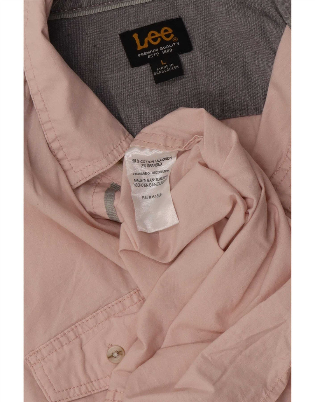 Lee Mens Short Sleeve Shirt Large Pink Cotton