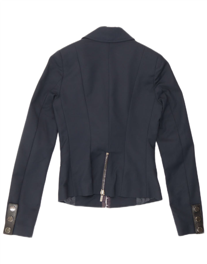 Elisabetta Franchi Damen Blazer Jacke IT 40 Small Marineblau Baumwolle