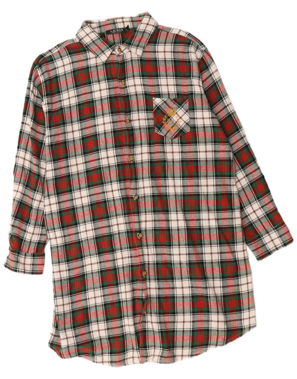 Abito camicia a maniche lunghe da donna Ralph Lauren UK 16 grande quadretto multicolore