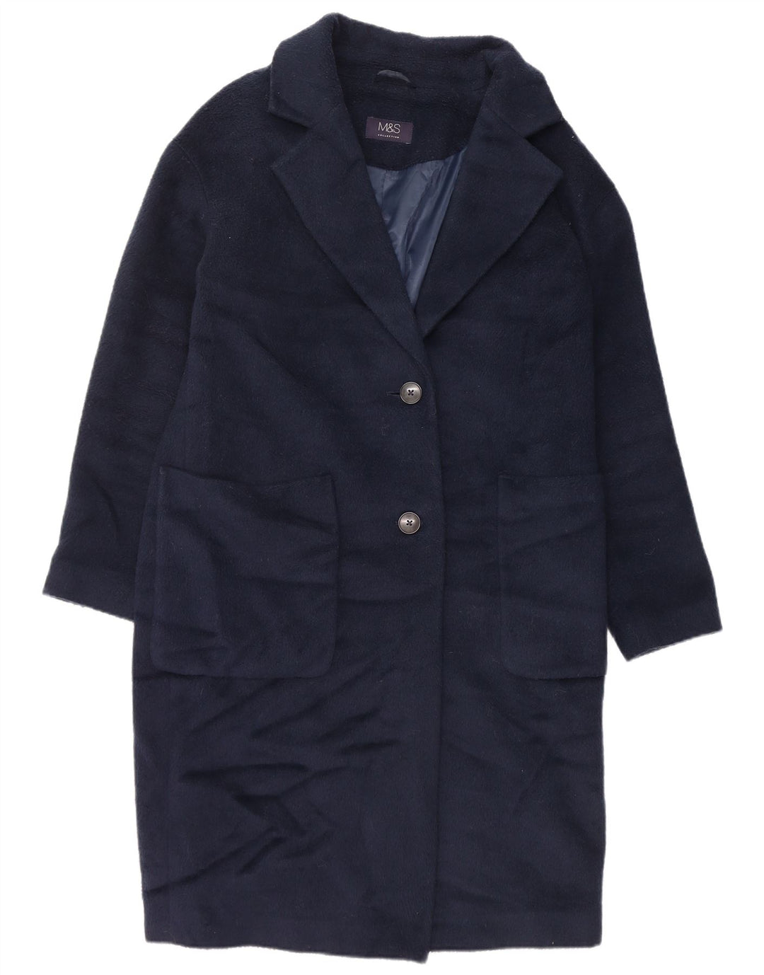 Marks & Spencer Womens Oversized Overcoat UK 10 Small Navy Blue Polyester