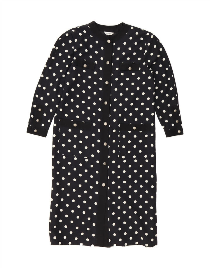 JEAN CLAIRE Womens Longline Blazer Jacket EU 40 Medium Navy Blue Polka Dot Vintage Jean Claire and Second-Hand Jean Claire from Messina Hembry 