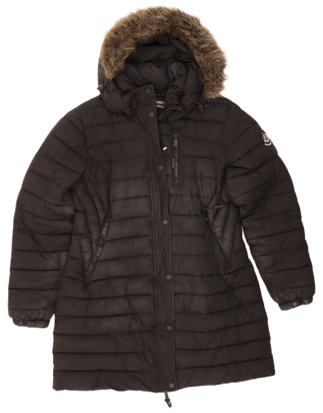 Superdry Manteau rembourré à capuche pour femme UK 16 Large Noir Polyester