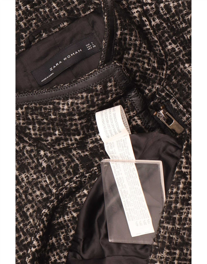 Zara Femme Veste Blazer Zippée UK 14 Grande Laine Noire
