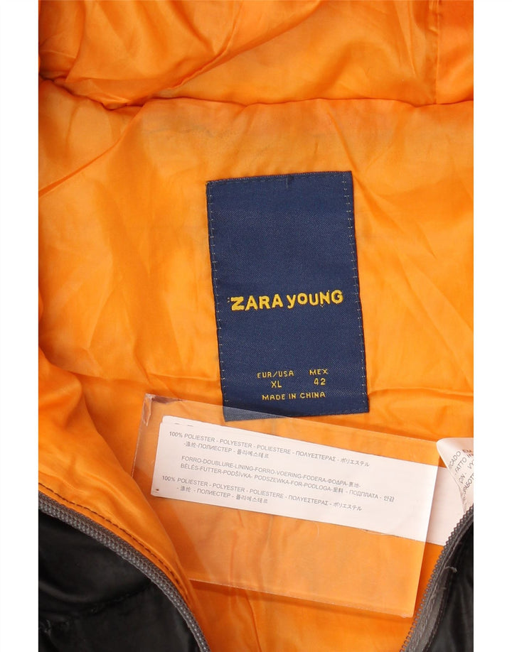 Zara Boys Hooded Padded Jacket 13-14 Years XL Black Polyester