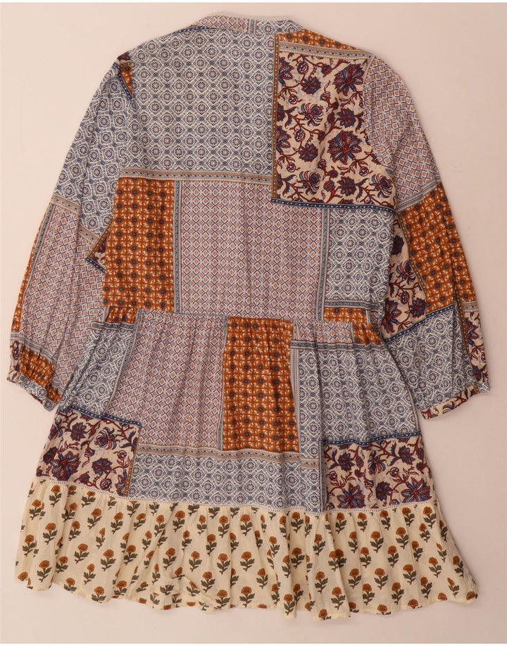 Zara Womens Long Sleeve Tiered Dress UK 10 Small Multicoloured Patchwork