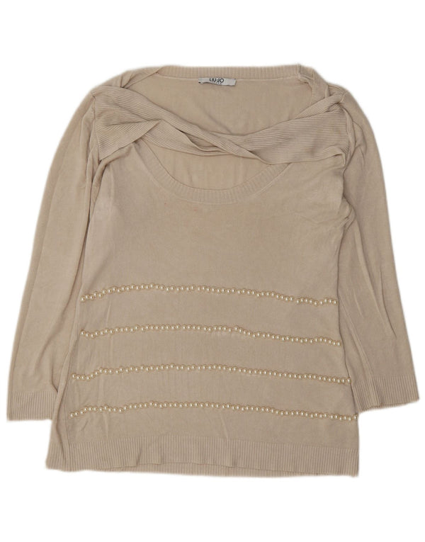 Damski sweter oversize Liu Jo z dekoltem w łódkę UK 10 Small Beżowa wiskoza