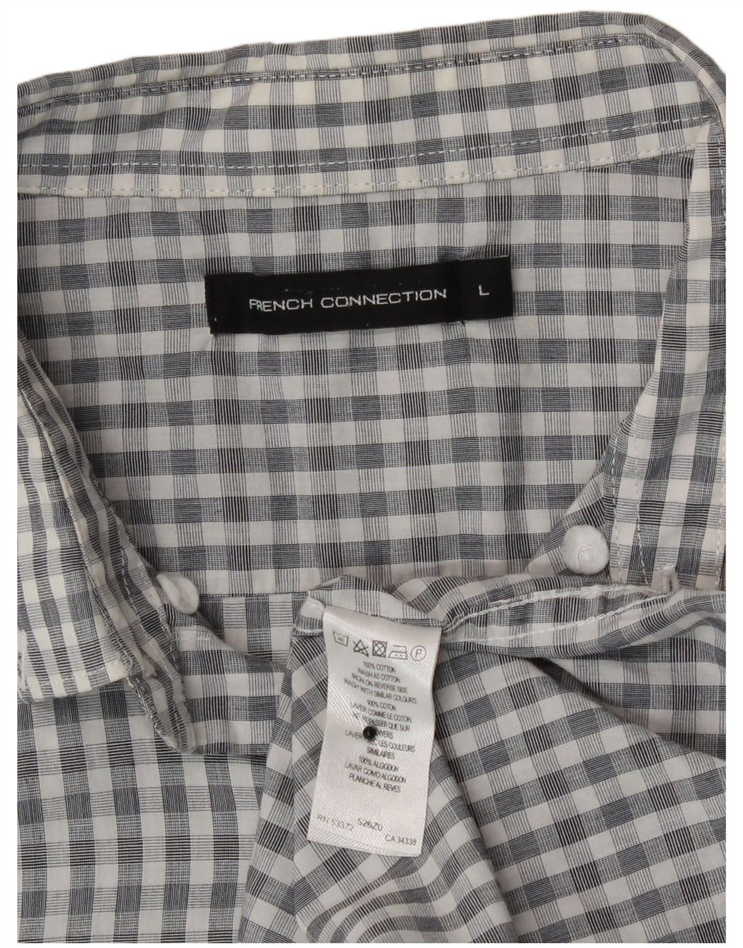 French Connection Mens Shirt Large Grey Gingham Cotton