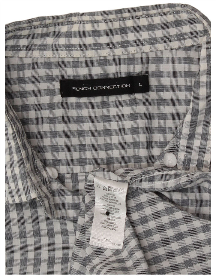 French Connection Mens Shirt Large Grey Gingham Cotton