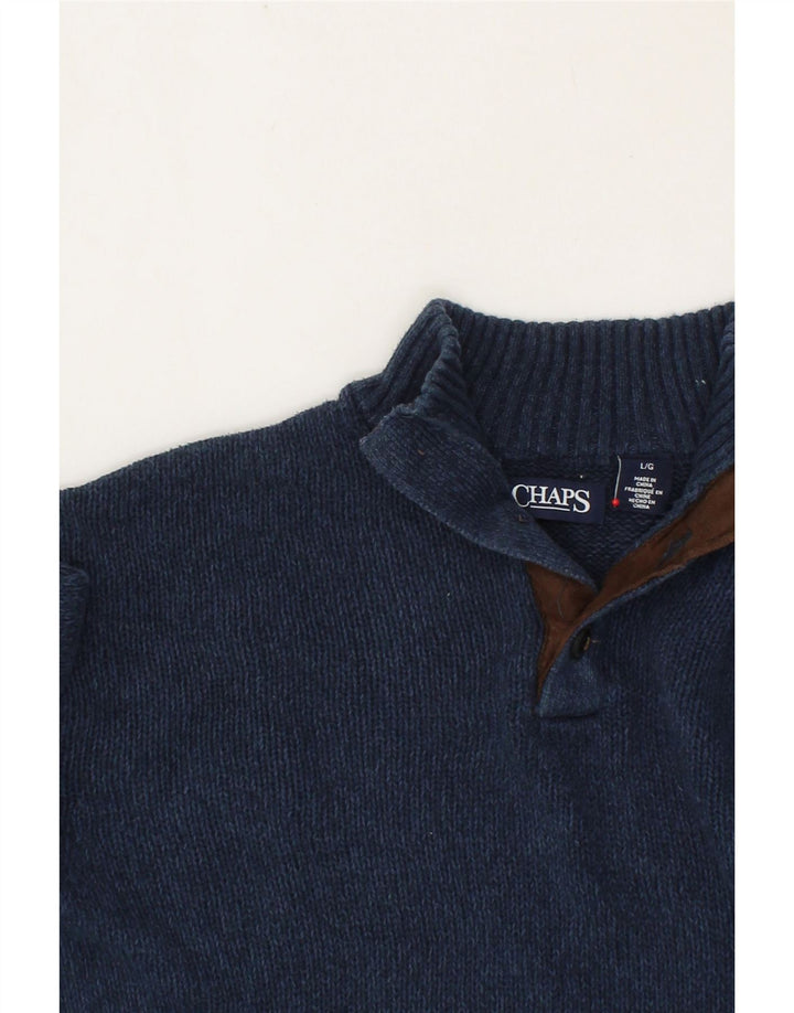 CHAPS Mens Button Neck Jumper Sweater Large Navy Blue Cotton Vintage Chaps and Second-Hand Chaps from Messina Hembry 