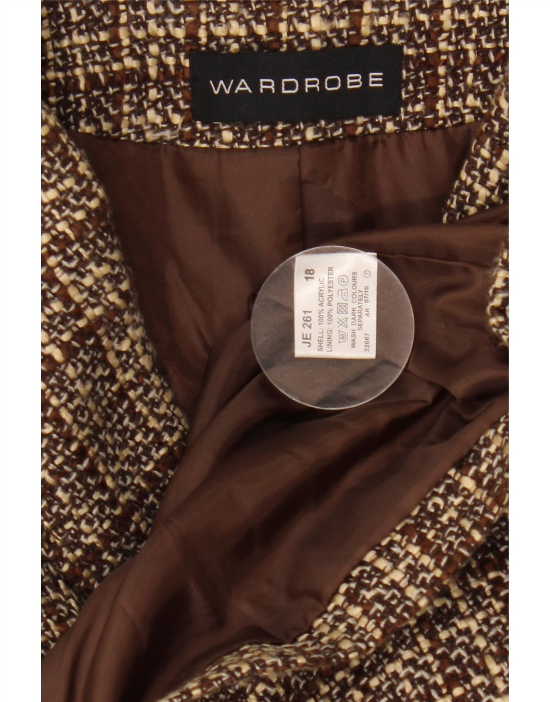 Wardrobe Womens 2 Button Blazer Jacket UK 18 XL Brown Check Acrylic