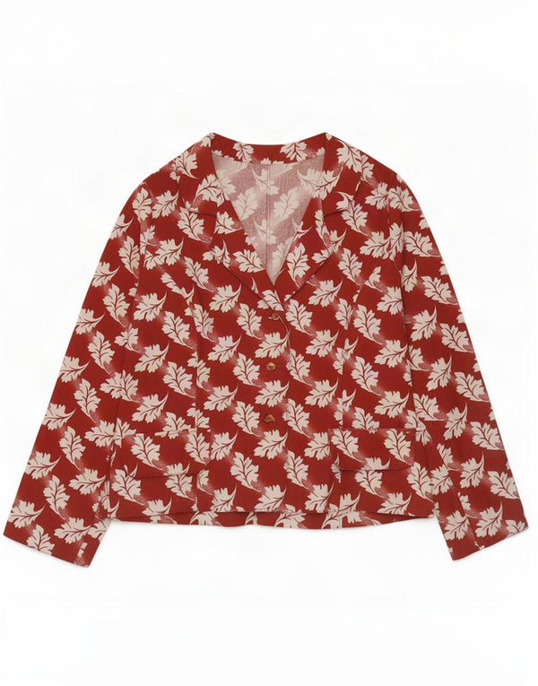 Top cardigan da donna vintage UK 12 rosso medio floreale