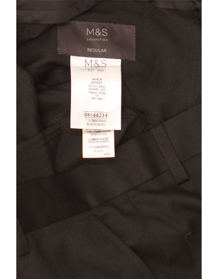 Marks & Spencer Herre Regular Suit Bukser W36 L25 Sort Polyester