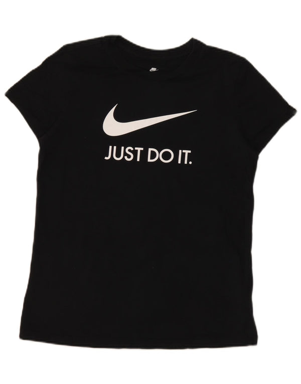 Nike Dame Slim Fit Grafisk T-Shirt Top UK 14 Stor Sort Bomuld