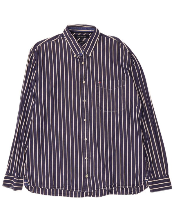 Tommy Hilfiger Mens Custom Fit Shirt XL Navy Blue Pinstripe Cotton
