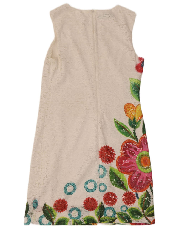 Desigual Abito tubino in pizzo senza maniche da donna EU 42 Large White Floral