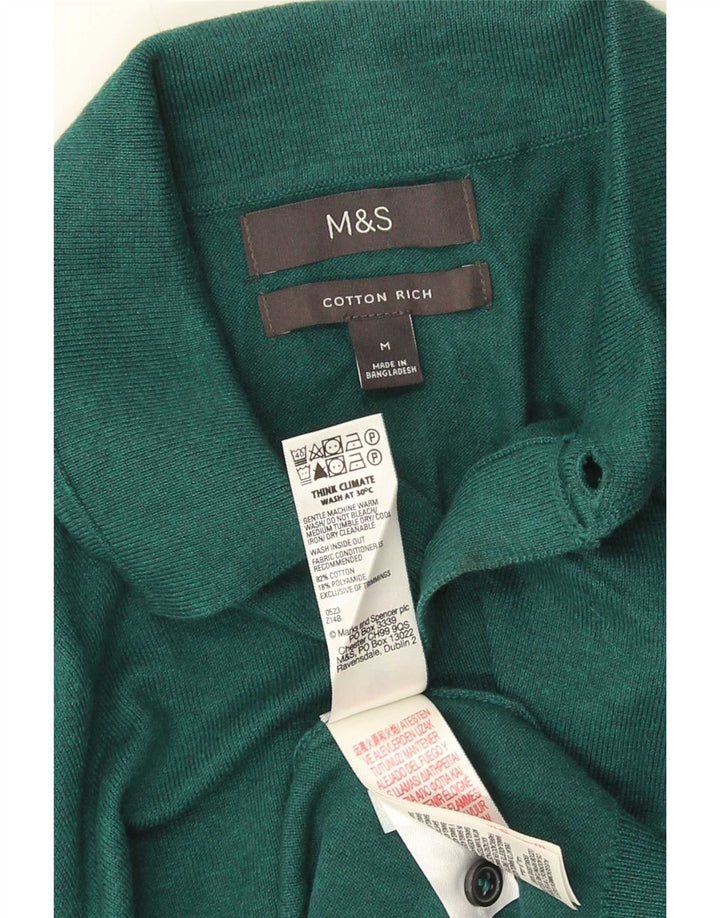 Marks & Spencer Mens Polo Neck Jumper Sweater Medium Green Cotton