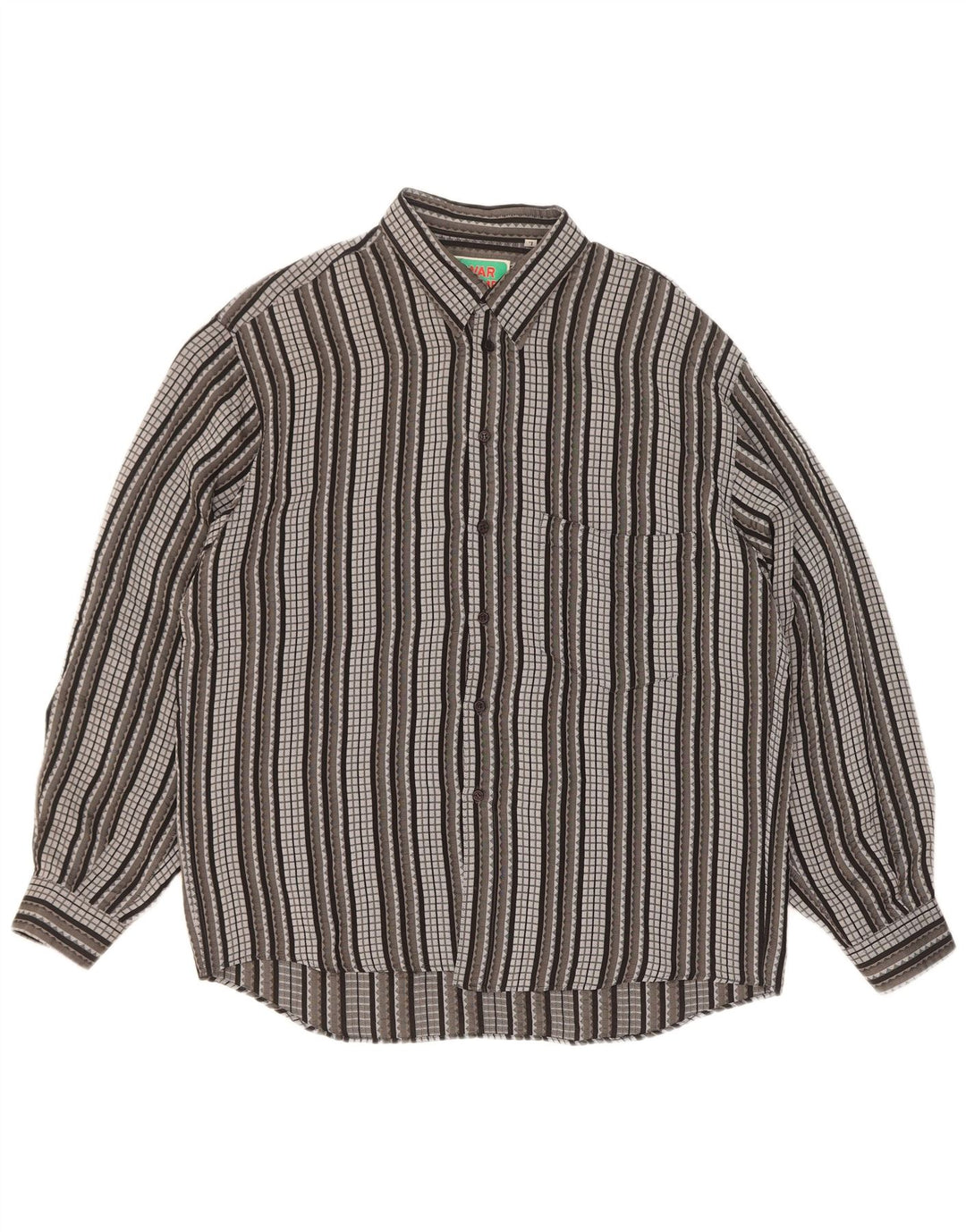 Camicia vintage da uomo in acetato a righe grandi grigie