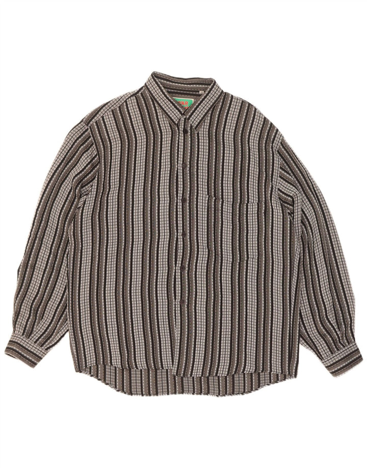 Camicia vintage da uomo in acetato a righe grandi grigie