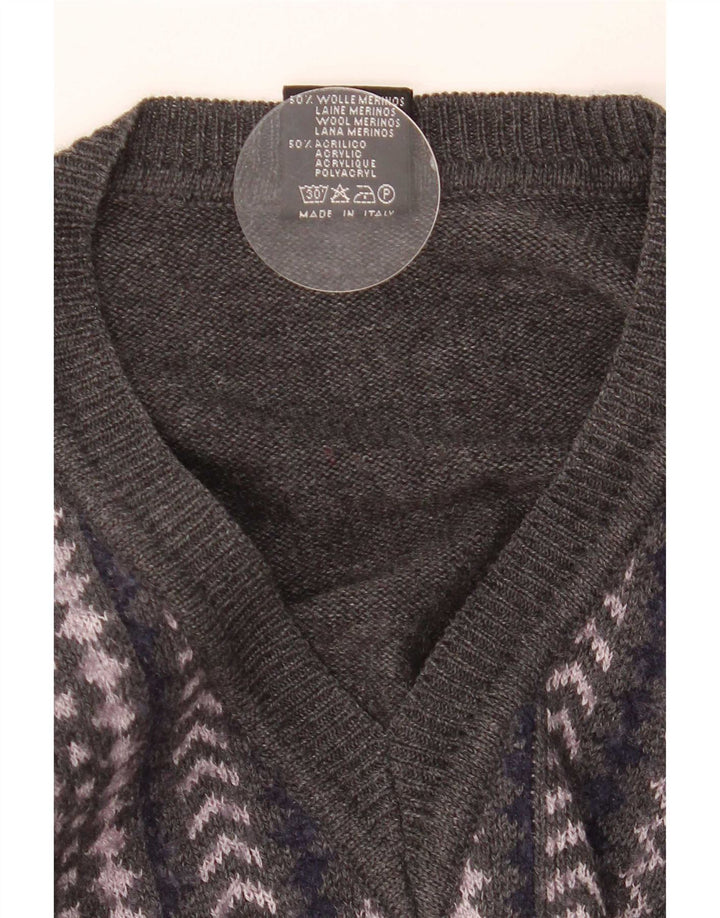 Rinaldi Pull Col V Homme Gris Moyen Laine Géométrique