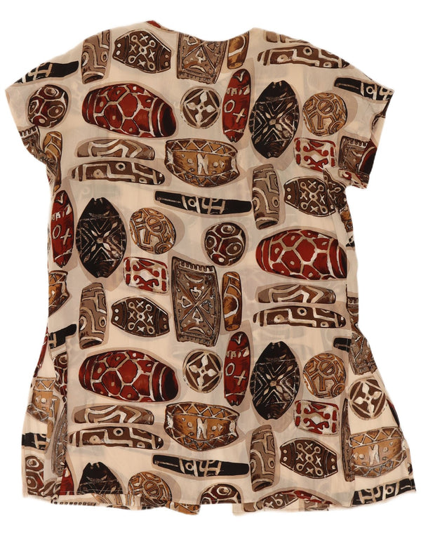 Vintage Womens Abstract Pattern Short Sleeve Shirt Blouse IT 48 XL Beige