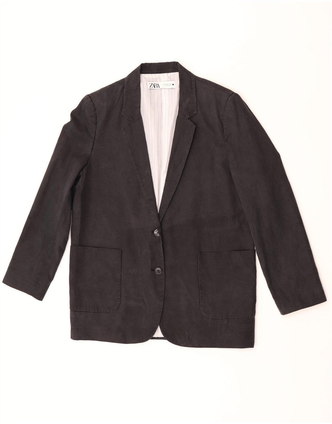 Zara Womens 2 Button Blazer Jacket UK 14 NMedium Black Linen