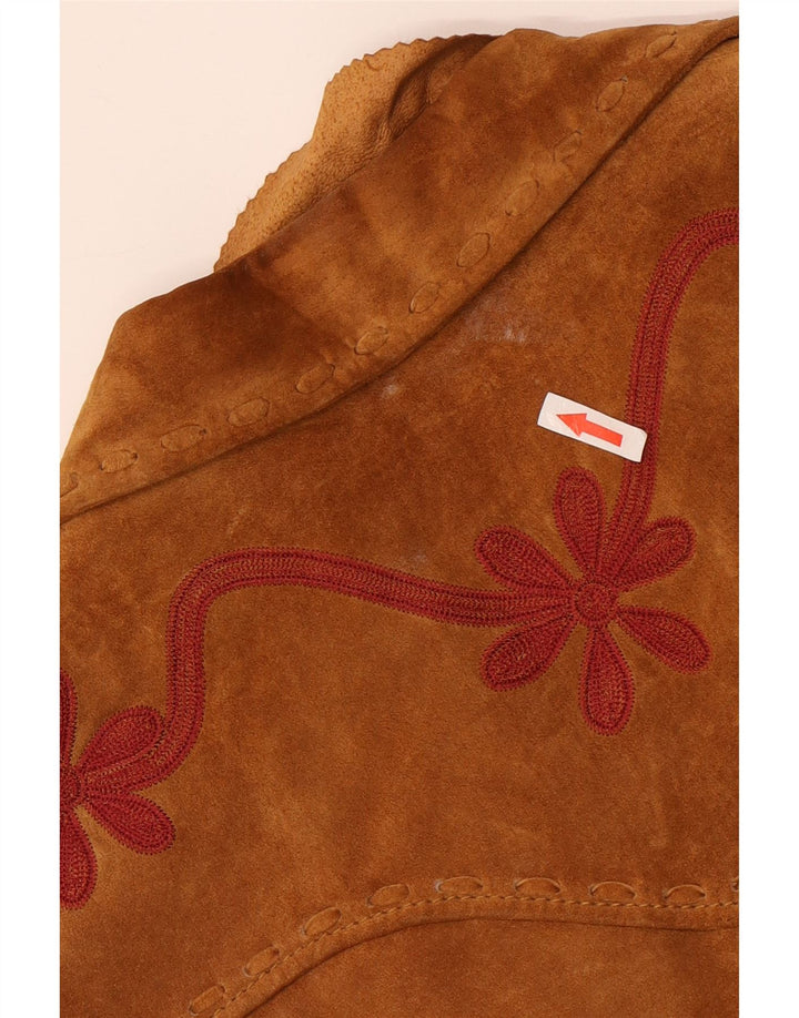 Conbipel Womens Crop Suede Jacket IT 46 Large Brown Floral Leather