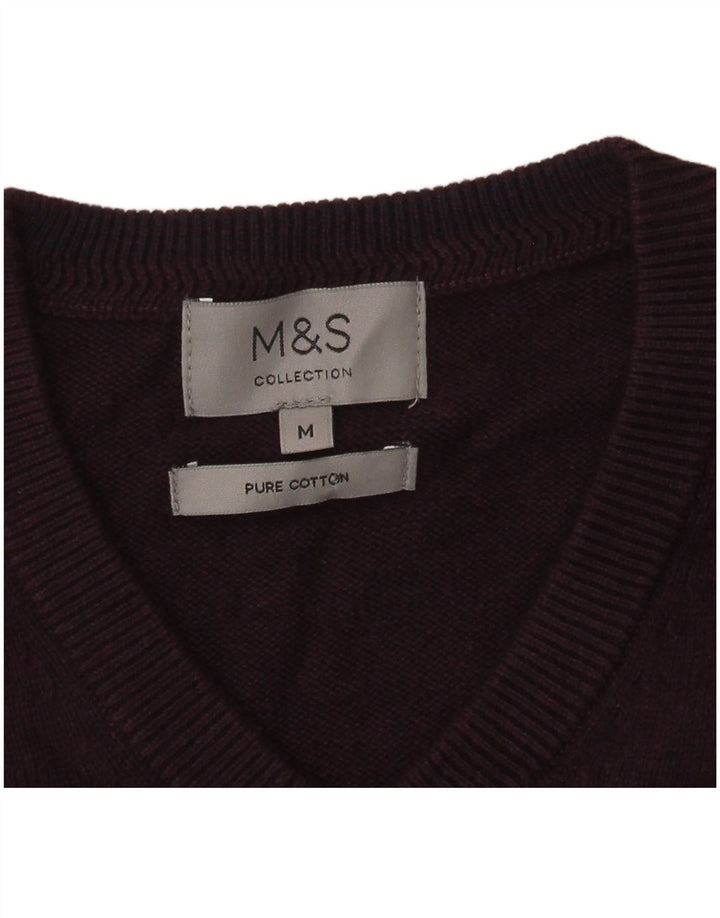 Marks & Spencer Mens V-Neck Jumper Sweater Medium Purple Cotton