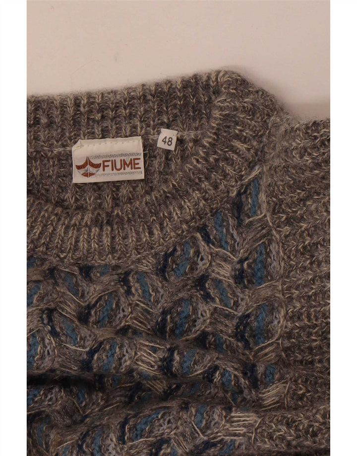 Fiume Herre Boat Neck Jumper Sweater IT 48 Medium Grey Floral
