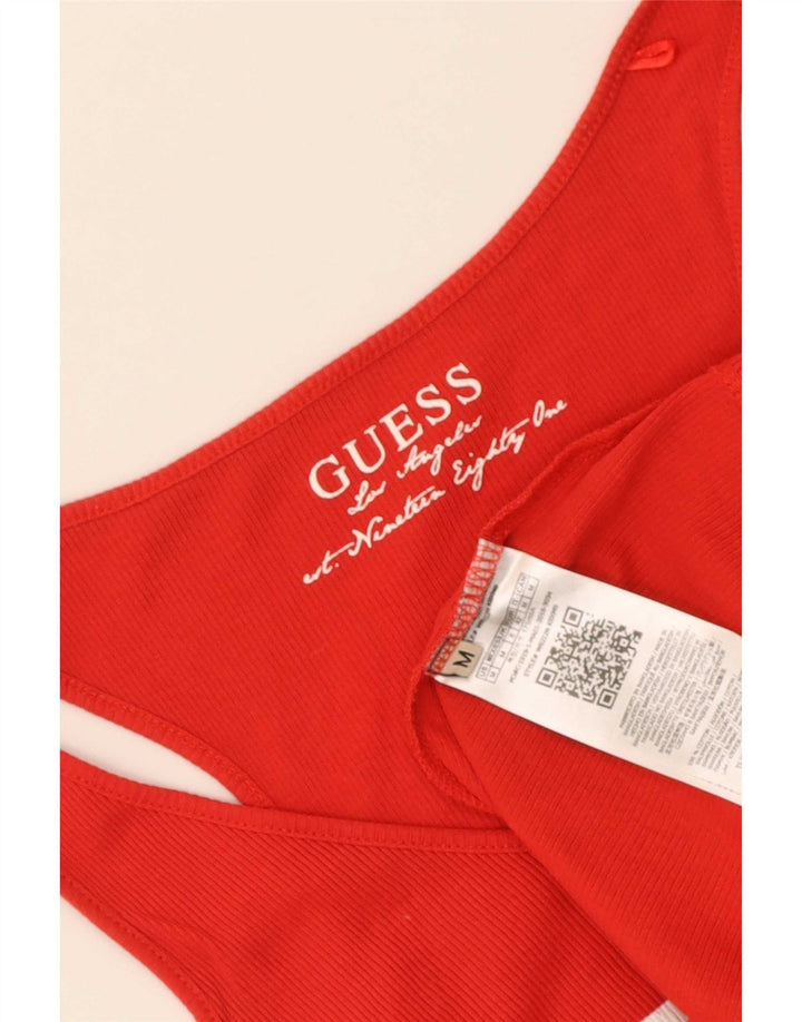 Guess Kvinders Grafisk Vest Top UK 12 Medium Rød Bomuld