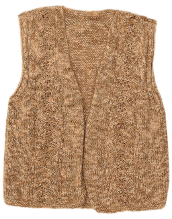 Vintage Womens Sleeveless Open Cardigan Sweater UK 16 Large Brown Flecked