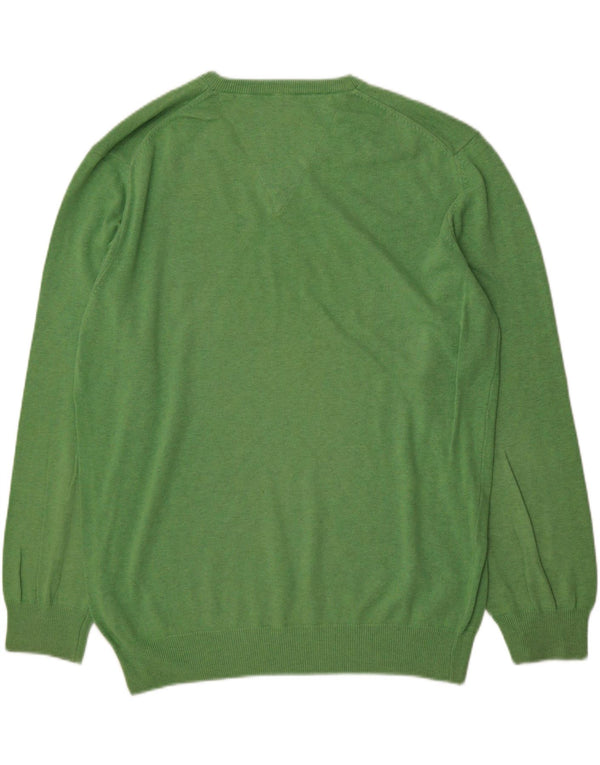 Tommy Hilfiger Mens V-Neck Jumper Sweater XL Green Cotton