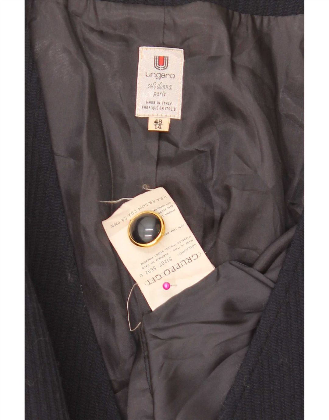 Ungaro Womens Double Breasted Blazer Jacket IT 48 XL Navy Blue Wool