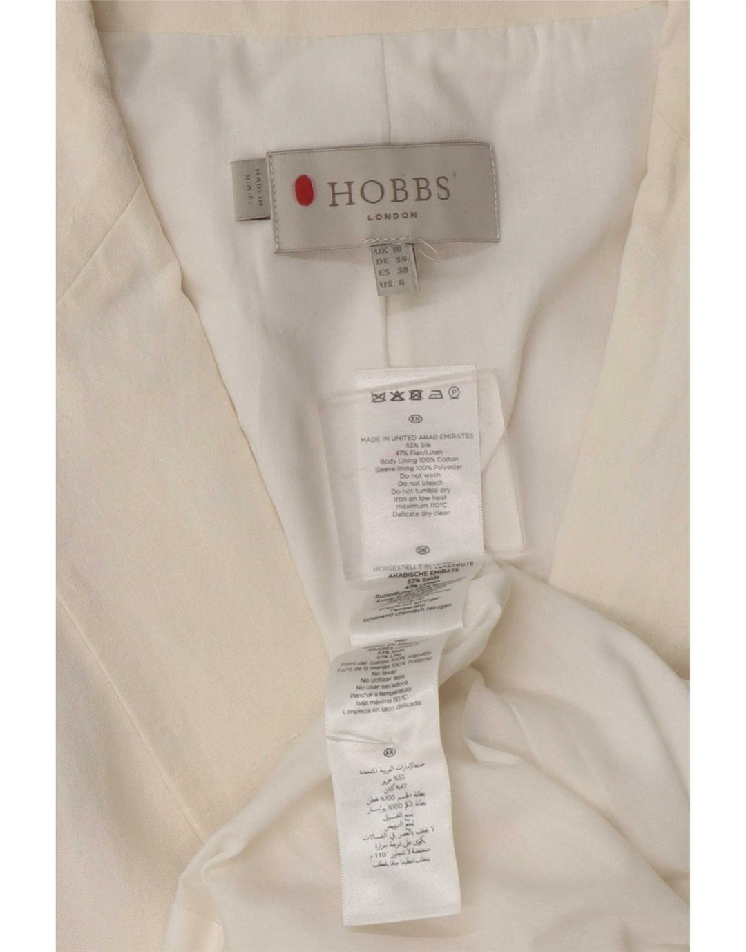 Hobbs Dame 1 Knap Blazer Jacket UK 10 Small White Silke