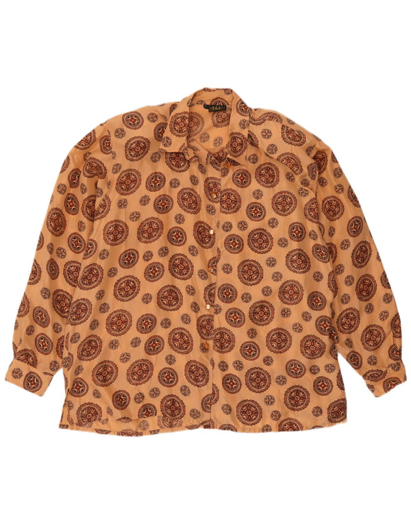 Vintage Womens Oversized Shirt Blouse UK 16 Large Orange Floral Silk