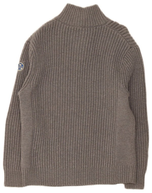 North Sails Mens Button Neck Jumper Sweater Large Grey Cotton