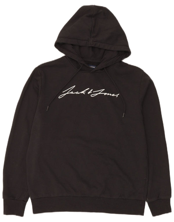Jack & Jones Mens Graphic Hoodie Jumper Large Black Cotton