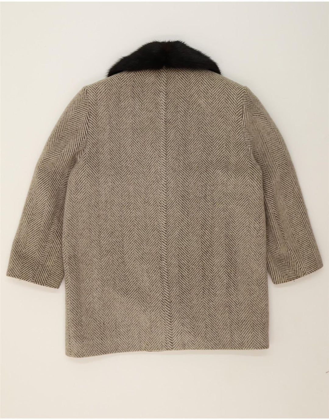 AREZIA Womens Double Breasted Coat UK 22 3XL Grey Herringbone Wool Vintage Arezia and Second-Hand Arezia from Messina Hembry 