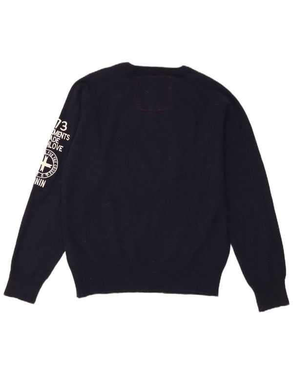 Zu Elements Pull graphique col en V pour homme XL en laine géométrique bleu marine