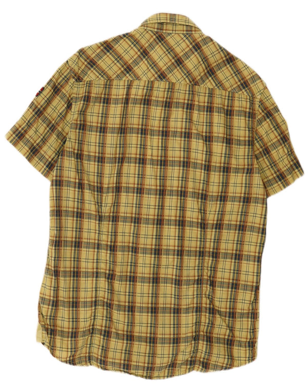 Napapijri Mens Geographic Short Sleeve Shirt Large Yellow Check Cotton