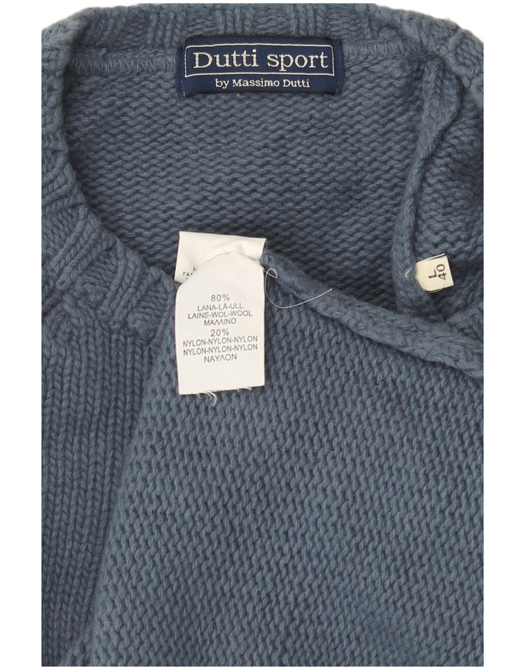 Massimo Dutti Mens Crew Neck Jumper Sweater Large Blue Fair Isle Wool