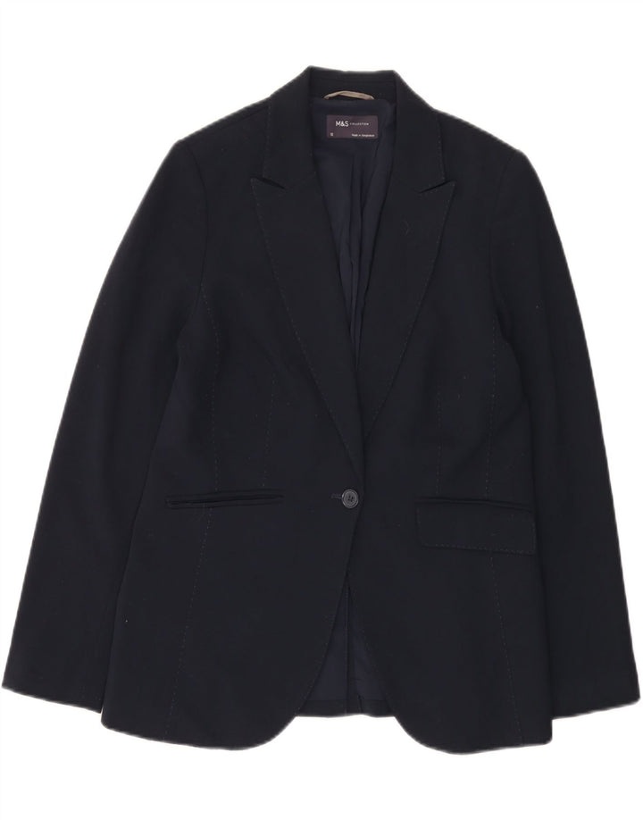 Marks & Spencer Womens 1 Button Blazer Jacket UK 12 Medium Navy Blue