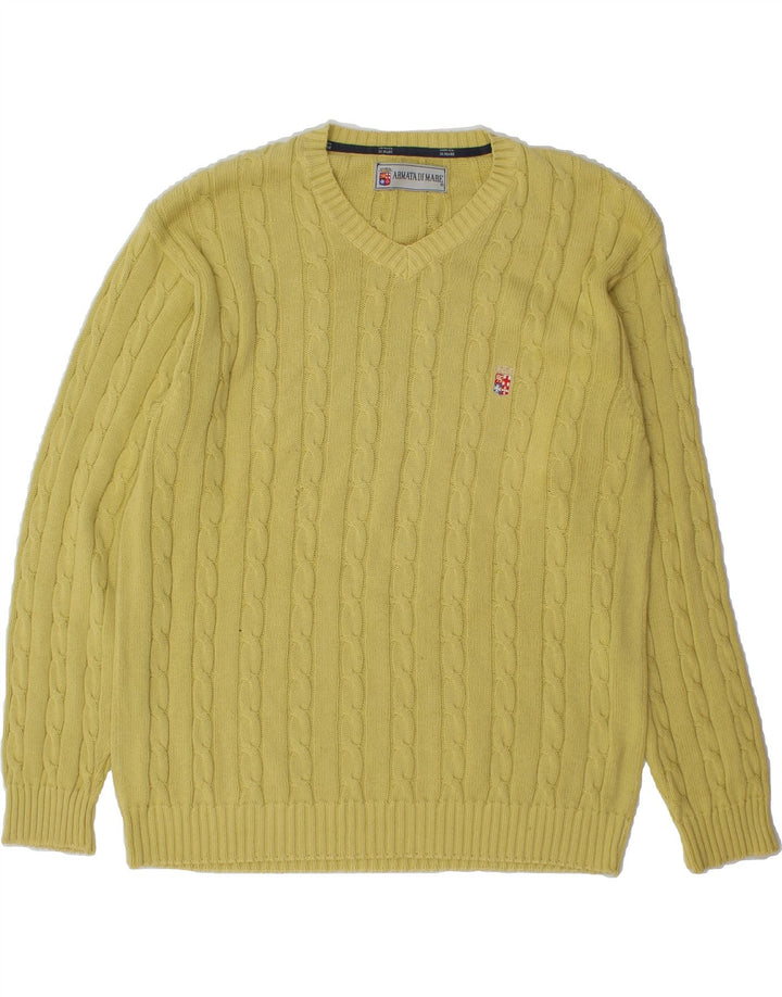 ARMATA DI MARE Mens V-Neck Jumper Sweater Small Yellow Vintage Armata Di Mare and Second-Hand Armata Di Mare from Messina Hembry 