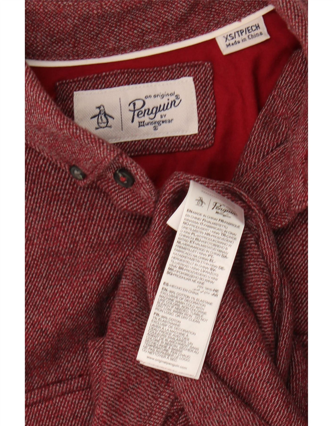 PENGUIN Mens Flannel Shirt XS Maroon Cotton