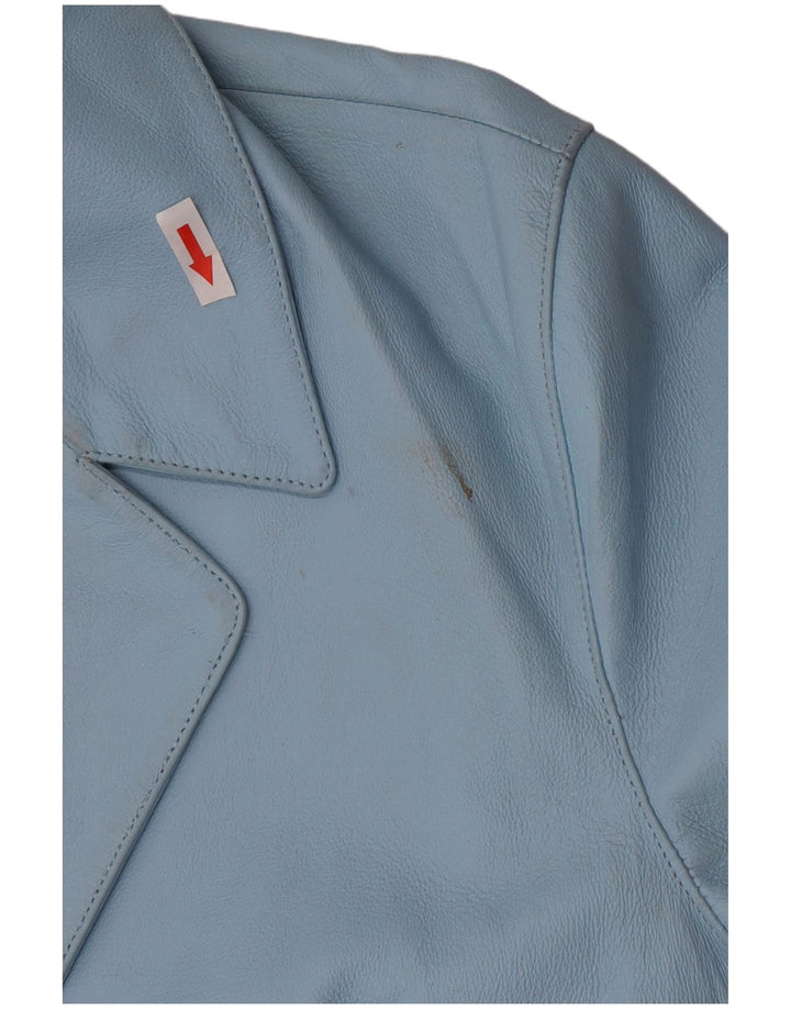 Vintage Womens 2 Button Leather Blazer Jacket UK 16 Large Blue Leather