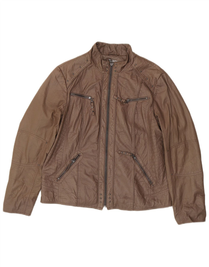 Giacca in pelle corta da donna Canda UK 16 grande marrone