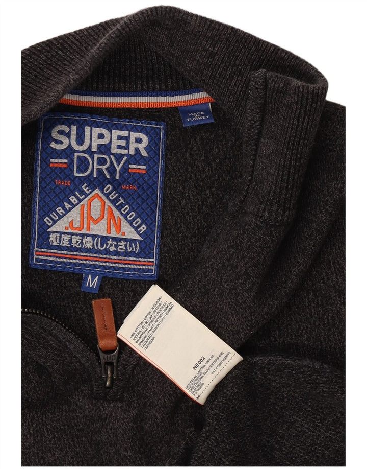 Superdry Mens Zip Neck Jumper Sweater Medium Grey Flecked Cotton