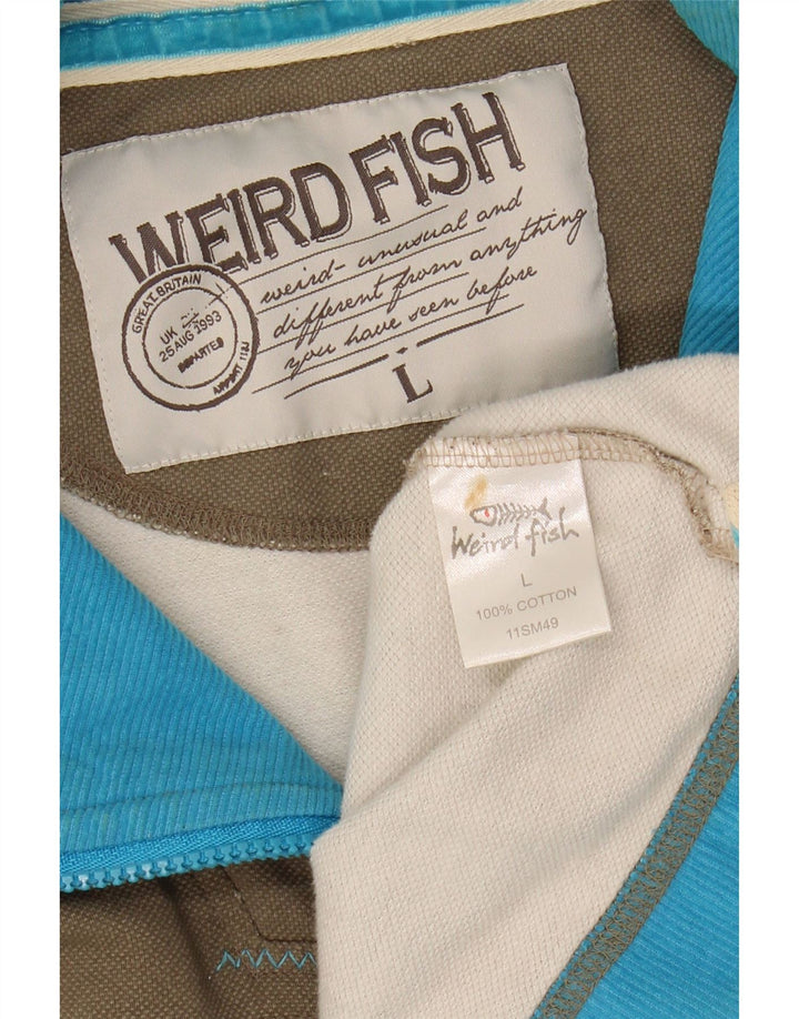 WEIRD FISH Mens Zip Neck Sweatshirt Jumper Large Grey Cotton