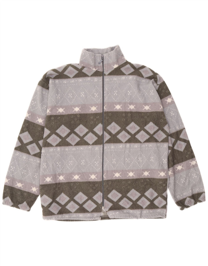 VINTAGE Mens Fleece Jacket UK 40 Large Grey Geometric