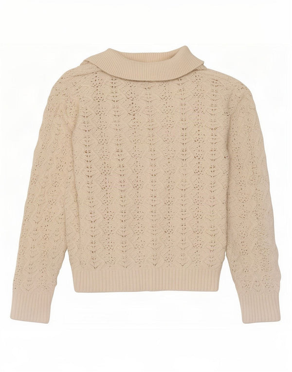 Marks & Spencer Pull à col polo pour femme UK 10 Petit coton beige
