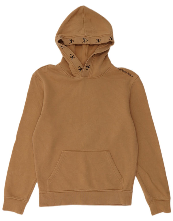 Calvin Klein Mens Graphic Hoodie Jumper XS Beige Cotton